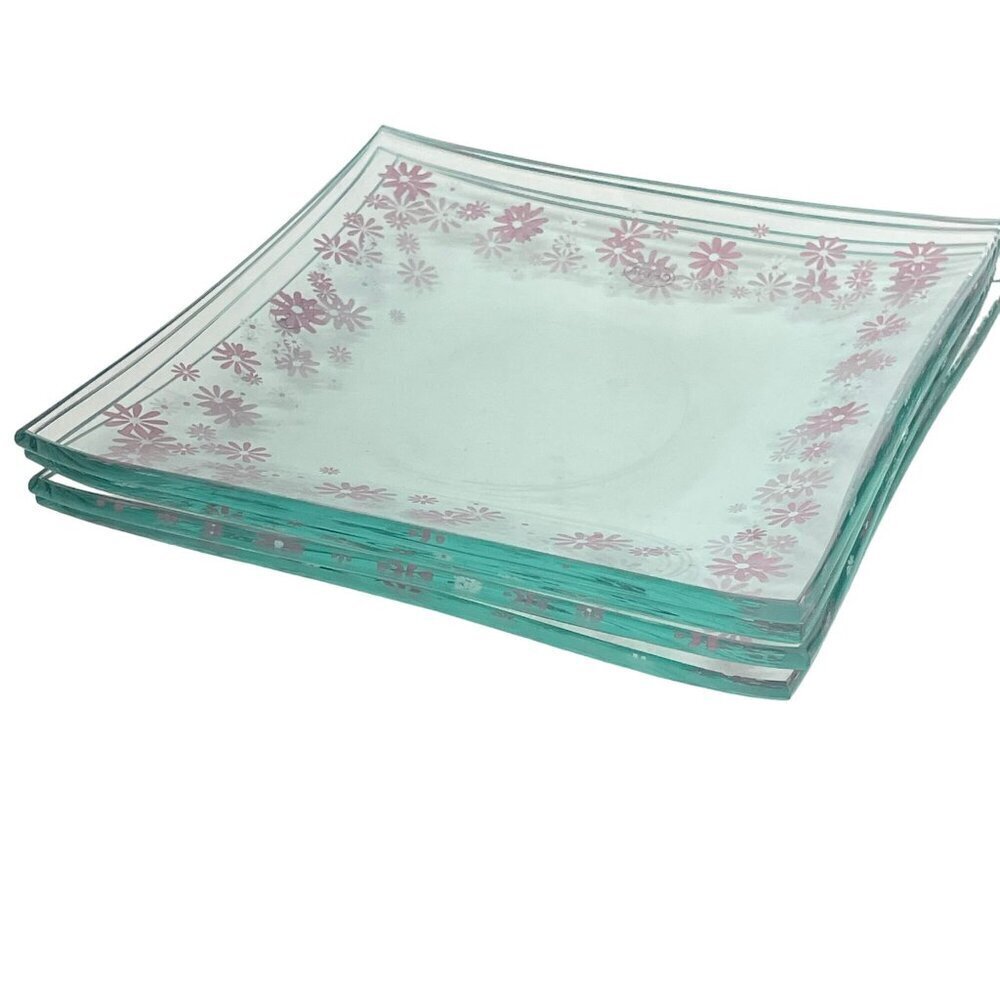 The Pampered Chef Pink Daisy Dessert Plates Set Of 4 #2819 7" Glass‎ Pink Floral - Picture 4 of 5
